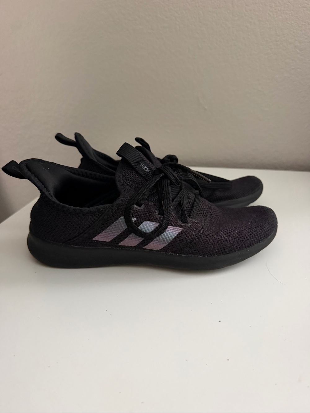 adidas Women's Black Knit Sneakers with Iridescent Three Stripes